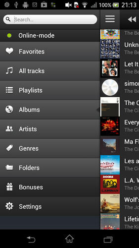 Screenshots des Programms 10 tracks: Cloud music player für Android-Smartphones oder Tablets.