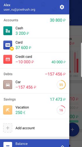 アンドロイドの携帯電話やタブレット用のプログラムToshl finance - Personal budget & Expense tracker のスクリーンショット。