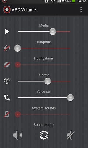 Capturas de pantalla del programa ABC volume para teléfono o tableta Android.