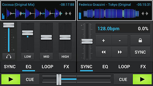 アンドロイドの携帯電話やタブレット用のプログラムaDJ pro のスクリーンショット。