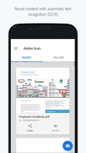 Les captures d'écran du programme Adobe: Scan pour le portable ou la tablette Android.