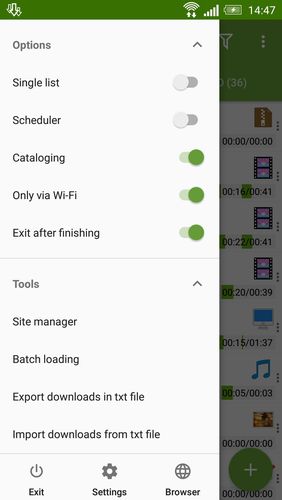 Screenshots of Advanced download manager program for Android phone or tablet.