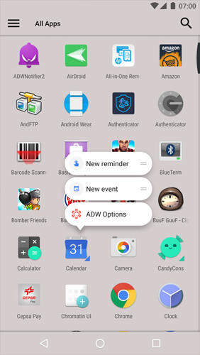 アンドロイドの携帯電話やタブレット用のプログラムADW: Launcher 2 のスクリーンショット。