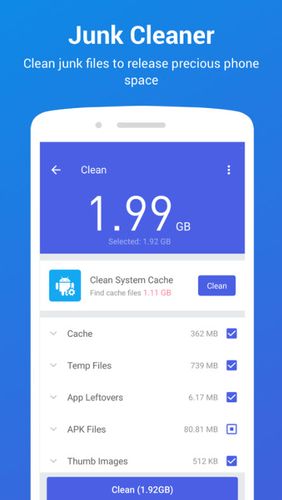 Screenshots of All-in-one Toolbox: Cleaner, booster, app manager program for Android phone or tablet.