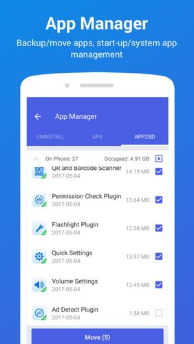 Screenshots of All-in-one Toolbox: Cleaner, booster, app manager program for Android phone or tablet.