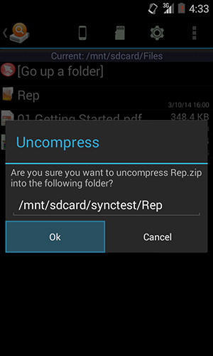Screenshots of Folder sync program for Android phone or tablet.