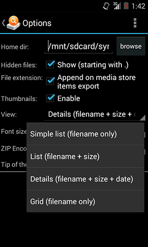 Les captures d'écran du programme And explorer pour le portable ou la tablette Android.