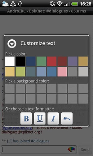 Télécharger gratuitement AndroIRC pour Android. Programmes sur les portables et les tablettes.