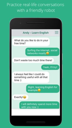 Laden Sie kostenlos Andy - English speaking bot für Android Herunter. Programme für Smartphones und Tablets.