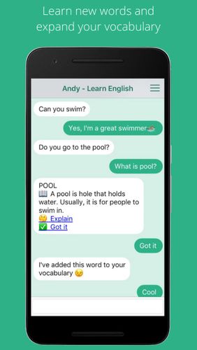 アンドロイド用のアプリAndy - English speaking bot 。タブレットや携帯電話用のプログラムを無料でダウンロード。