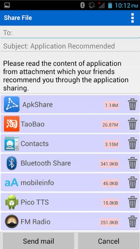 Les captures d'écran du programme ApkShare pour le portable ou la tablette Android.