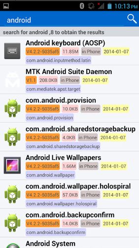 Les captures d'écran du programme ApkShare pour le portable ou la tablette Android.
