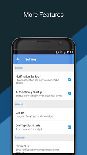 Capturas de tela do programa App Cache Cleaner em celular ou tablete Android.