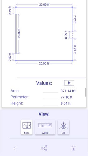 Screenshots des Programms AR plan 3D ruler – Camera to plan, floorplanner für Android-Smartphones oder Tablets.