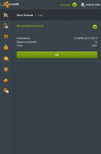 Screenshots des Programms Avast: Mobile security für Android-Smartphones oder Tablets.