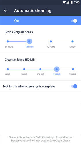 Capturas de tela do programa Avast Cleanup em celular ou tablete Android.