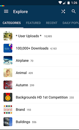 Les captures d'écran du programme Backgrounds HD pour le portable ou la tablette Android.