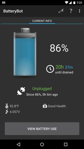 Laden Sie kostenlos BatteryBot: Battery indicator für Android Herunter. Programme für Smartphones und Tablets.