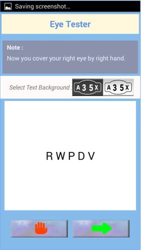 Capturas de tela do programa Best eye tester em celular ou tablete Android.