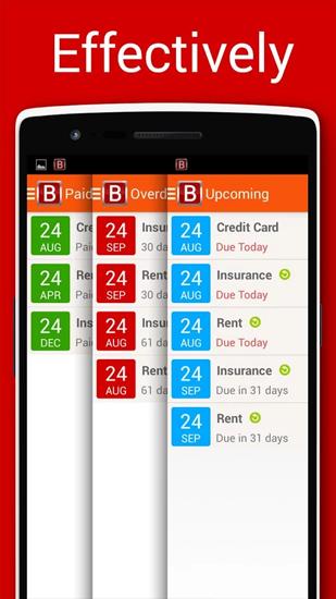 Screenshots des Programms Bills Reminder für Android-Smartphones oder Tablets.