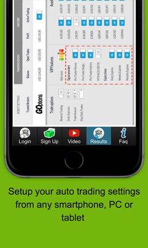 Screenshots of Binary Options Robot program for Android phone or tablet.