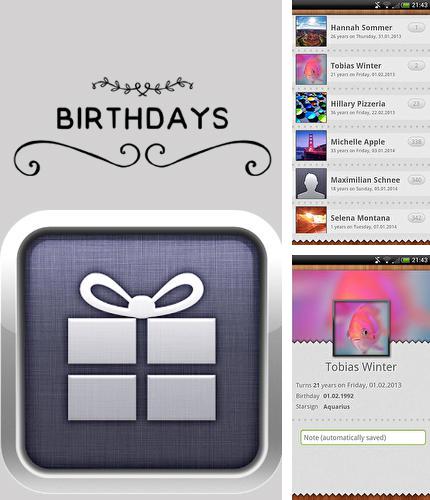 Бесплатно скачать программу Birthdays на Андроид телефоны и планшеты.