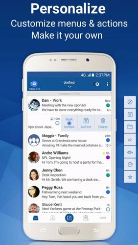 Screenshots des Programms Blue mail: Email für Android-Smartphones oder Tablets.