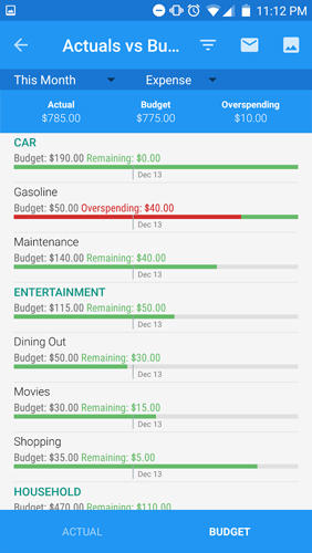 Les captures d'écran du programme Bluecoins: Finance And Budget pour le portable ou la tablette Android.