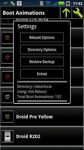 アンドロイドの携帯電話やタブレット用のプログラムBoot animation manager のスクリーンショット。