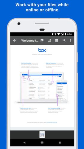 Capturas de tela do programa Box em celular ou tablete Android.