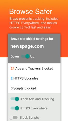 アンドロイド用のアプリBrave browser: Fast AdBlocker 。タブレットや携帯電話用のプログラムを無料でダウンロード。