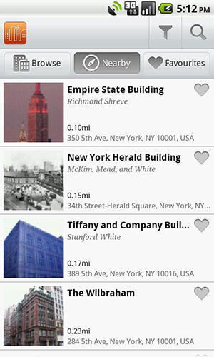 Les captures d'écran du programme Buildings pour le portable ou la tablette Android.