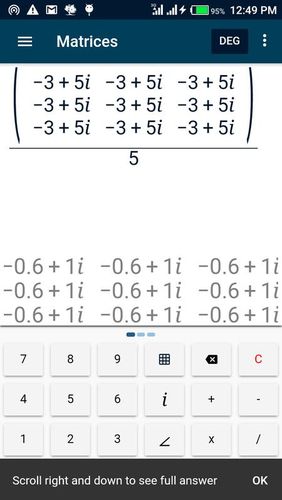 Les captures d'écran du programme CalcEn: Complex calculator pour le portable ou la tablette Android.