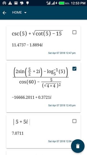 Les captures d'écran du programme CalcEn: Complex calculator pour le portable ou la tablette Android.