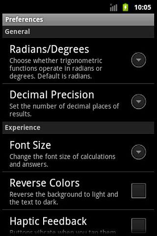 Les captures d'écran du programme Calc etc pour le portable ou la tablette Android.
