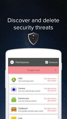 Screenshots des Programms Camera Guard: Blocker für Android-Smartphones oder Tablets.