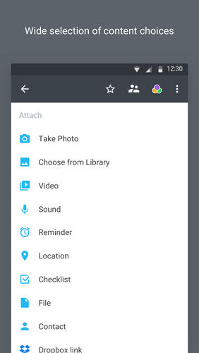 Les captures d'écran du programme Centrallo: Notes Lists Share pour le portable ou la tablette Android.