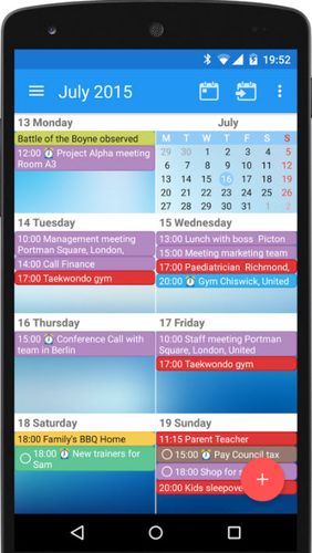 アンドロイドの携帯電話やタブレット用のプログラムCloudCal calendar agenda のスクリーンショット。