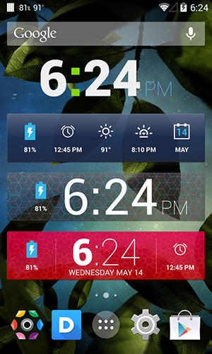 Screenshots of Holo Clock Widget program for Android phone or tablet.