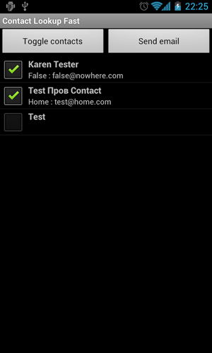 Screenshots des Programms Contact lookup fast für Android-Smartphones oder Tablets.