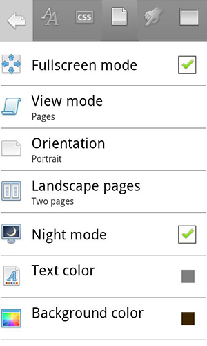 Screenshots of Cool reader program for Android phone or tablet.