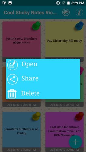 Les captures d'écran du programme Cool sticky notes pour le portable ou la tablette Android.