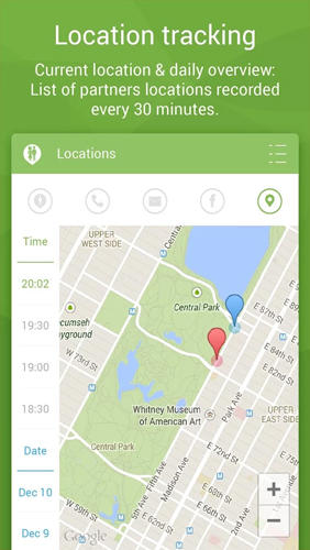 アンドロイドの携帯電話やタブレット用のプログラムCouple Tracker: Phone Monitor のスクリーンショット。