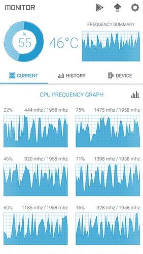 Screenshots of CPU monitor - Temperature, usage, performance program for Android phone or tablet.