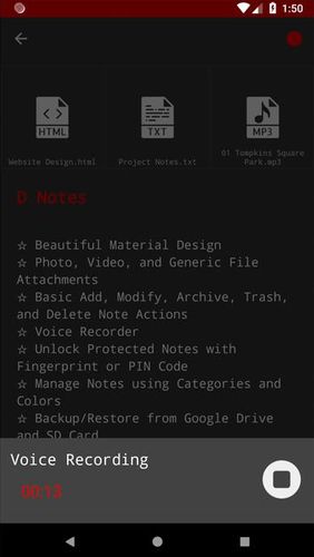 Les captures d'écran du programme D notes - Notes, lists & photos pour le portable ou la tablette Android.