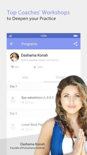Les captures d'écran du programme Daily yoga pour le portable ou la tablette Android.