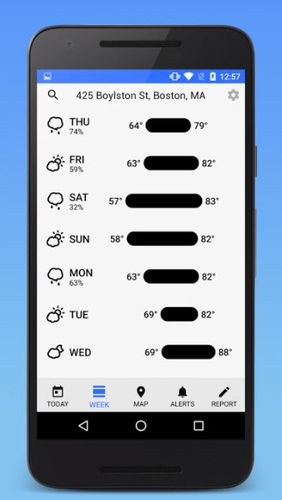 Les captures d'écran du programme Dark Sky - Hyperlocal Weather pour le portable ou la tablette Android.