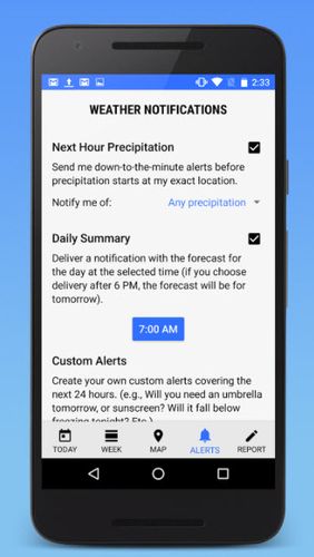 アンドロイドの携帯電話やタブレット用のプログラムAccuWeather: Weather radar & Live forecast maps のスクリーンショット。