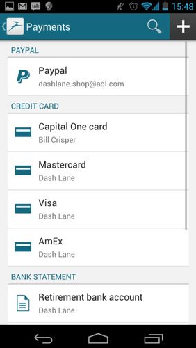 Screenshots of Dashlane password manager program for Android phone or tablet.