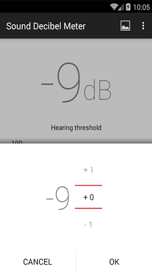 アンドロイドの携帯電話やタブレット用のプログラムDecibel Meter のスクリーンショット。